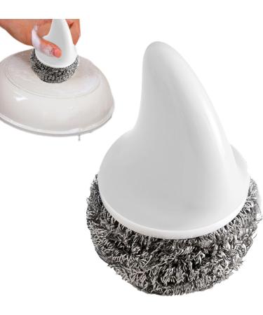 Besreey Stainless Steel Pot Scrubber | Stainless Steel Scrubber Pot Brush with Handle - Scouring Stubborn Messes Kitchen Brush Replaceable for Pans Barbecue Grill Grey - Buy Online on GoSupps.com