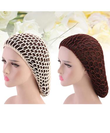 Minkissy 2 Pieces Sleeping Hair Nets - Crochet Long Hair Snood Turban for Women & Girls | Beige & Coffee - Buy Online on GoSupps.com