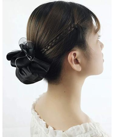Women Black Hair Clip Ribbon Barrette with Net Chignon - Professional Bun Cover Snood Hairnet Bow-knot Decoration - Buy Online on GoSupps.com