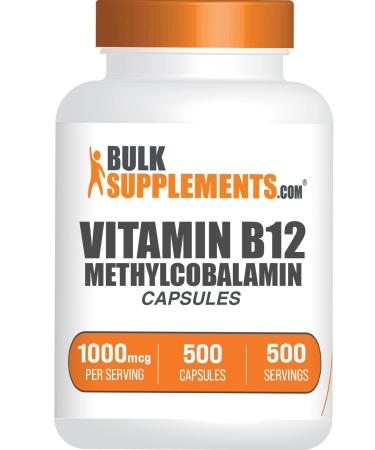 BulkSupplements.com Vitamin B12 Methylcobalamin Capsules - B12 Vitamin Supplement B12 1000mcg for Energy Support - Gluten Free 1 Capsule per Serving 500 Capsules (Pack of 1)