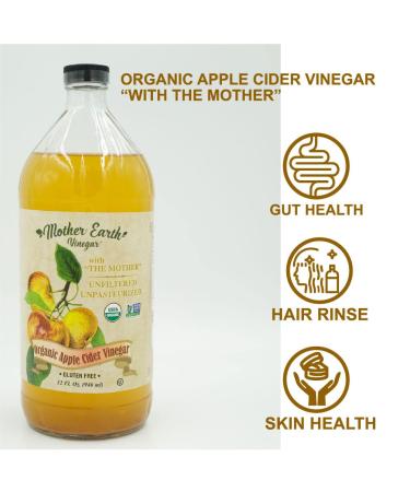 Mother Earth Organic Apple Cider Vinegar with The Mother | 2/16 oz Glass Bottles - Buy Online on GoSupps.com