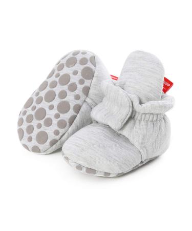 EDOTON Unisex Newborn Winter Boots Warm Stripe Bootie Non-Slip Sole Soft Stay On Ajustable Bootie Sock 12-18 Months D Light Gray
