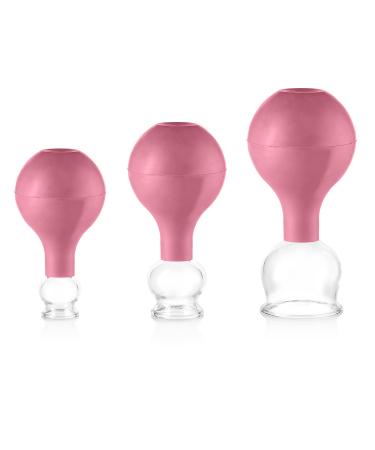 pulox cupping glass made of real glass set of 3 including suction ball 25 mm 32 mm & 40 mm pink