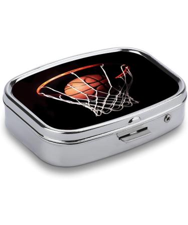 Basketball Print Pill Box | 2 Compartment Portable Medicine Organizer | Decorative Metal Case for Pocket & Purse - Buy Online on GoSupps.com