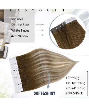 Easyouth Balayage Tape in Hair Extensions 24 Dark Brown/Light Brown/Medium Blonde Ombre - Seamless Human Hair 20Pcs 50g #3/8/22 - Buy Online on GoSupps.com