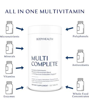 BodyHealth Multi Complete 120 Ct Daily Multivitamin for Men and Women with Whole Foods and Antioxidants - Vegan and Non GMO - Buy Online on GoSupps.com