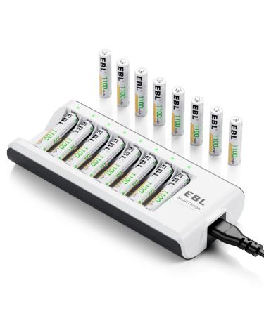 EBL Rechargeable AAA Batteries 16-Packs (ProCyco 1100mAh) with AA AAA Smart Battery Charger
