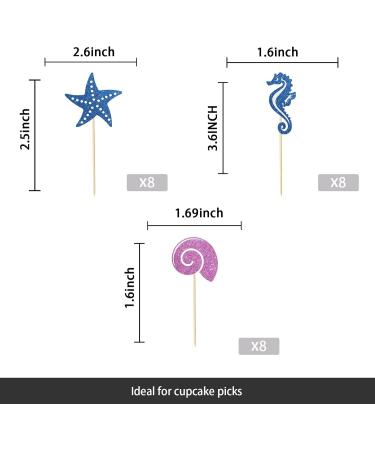 Kaakswa 24 Pcs Ocean Sea Anima Theme Cupcake Topper Glittery Seahors Starfish Cupcake Toppers Set for Under The Sea Birthday Party Blue&purple - Buy Online on GoSupps.com