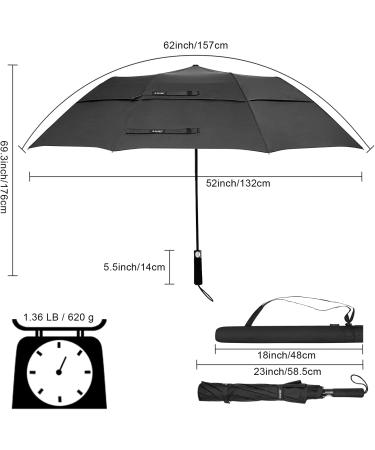 G4Free 62 Inch Portable Golf Umbrella - Large Double Canopy Vented, Windproof, Waterproof - Automatic Open Stick Umbrella for Men Women - Black - Buy Online on GoSupps.com