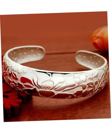 COLLBATH Open Bracelet Bracelets for Women Lotus Open Bangle Delicate Sturdy Silver Plated Carved Bracelet Bangle Jewelry for Ladies - Buy Online on GoSupps.com