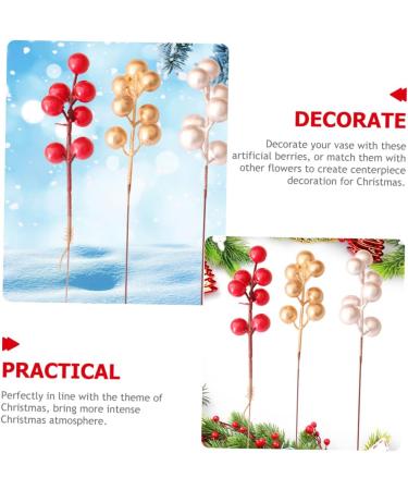 DECHOUS 40 Pcs Christmas Fruit Winter Christmas Tree Decorations Berry Stems Christmas Red Berries Branches Home Decor Christmas Tree Fake Berry Red Fruit Skewers Household Foam Goldenx2pcs 17x3cmx2pcs - Buy Online on GoSupps.com