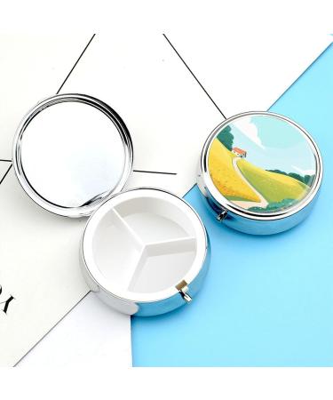 Travel Pill Box - 3 Compartment Portable Medicine Organizer with Sunny House Field Print - Ideal for Handbags & Pockets - Buy Online on GoSupps.com