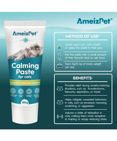 AMEIZPET Soothing Paste for Cats - Natural Stress Relief with Green Tea Extract | 100g Anti-Stress Calming Gel - Buy Online on GoSupps.com