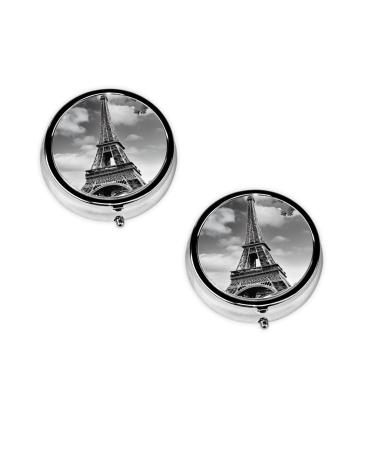 Eiffel Tower Patterns Printed Mini Round Pill Box Pill Box 3 Compartment Medicine Pill Case Pill Organizer Travel Pillbox Portable Pill Box for Pocket Home Office Use