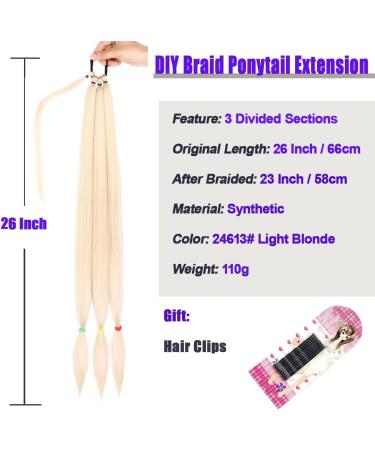 Leeven 26 Inch Light Blonde DIY Braid Ponytail Extension | Synthetic Slick Ponytail Hair Piece | Natural Chocolate Blonde | Pack of 1 - Buy Online on GoSupps.com