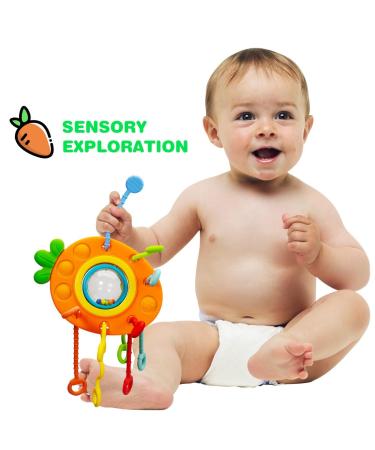 Buy Jiosdo Montessori Sensory Baby Toys - Silicone Pull String Rattle & Engine Toys (6 Months - 1 Year) - Orange Carrot - Buy Online on GoSupps.com