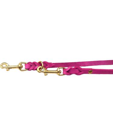 Dogeline Adjustable Fat Leather & Brass Leash | 2.40m Pink for Small & Large Dogs - Perfect for Comfort & Durability - Buy Online on GoSupps.com