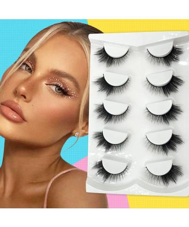 Cat Eye Lashes Wispy L Curl Lashes Strip Fluffy Fox Eye Lashes Wispy Angel Faux Mink Lashes Half Effect Winged False Eyelashes Natural Look Strip Lashes 15-20mm 5 Pairs 5 pairs/1 tray