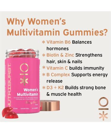 Nutriburst Women s Multivitamin - Hormone Regulation & Support Collagen Formation - Contains 15 Micronutrients B5 B6 B12 A C D - Vegan Sugar Free Supplement - 60 Berry Gummies - 1 Month Supply Women s Multivitamin 60 count (Pack of 1) - Buy Online on GoSupps.com