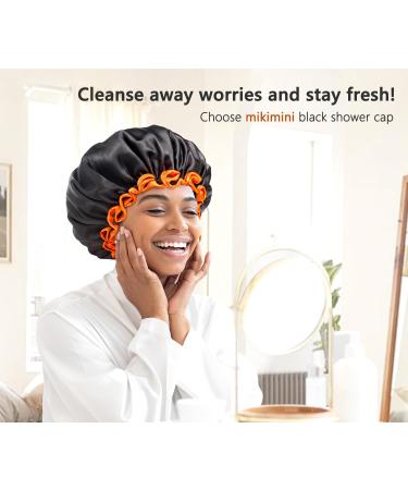 Mikimini Black Shower Hoods 2-Pack | Double-Layer Waterproof Bathing Hair Cap | Soft & Comfortable PEVA | Cute Stretchy Medium Size Black & Orange - Buy Online on GoSupps.com