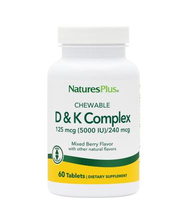 Natures Plus D & K Complex - 60 Mixed Berry Chewables - Supports Calcium Metabolism - Vegetarian Non-GMO Gluten Free Soy Free - 60 Servings