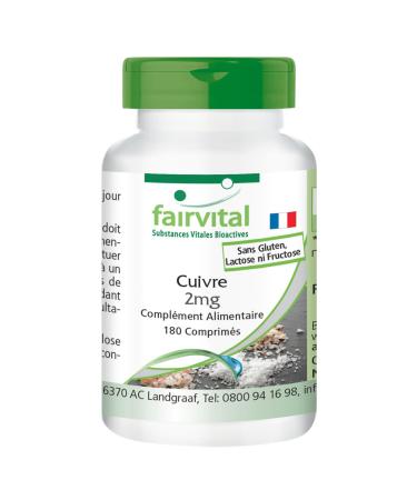 Fairvital | Cuivre 2 mg - 180 comprim s - Bisglycinate de cuivre - qualit contr l e et hautement dos - 100% v g talien - Fabriqu en Allemagne