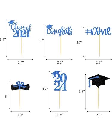 24Pcs Glitter Graduation Cupcake Toppers 2024 Blue Cupcake Picks for Graduation Theme Decorations Class of 2024 No DIY Need - Buy Online on GoSupps.com