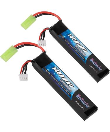 Woltechz 2 Pack Airsoft Battery 11.1V 1400mAh Rechargeable 3s 30C Lipo Battery with Mini Tamiya Connectors for Airsoft Model 2pcs 1400mAh