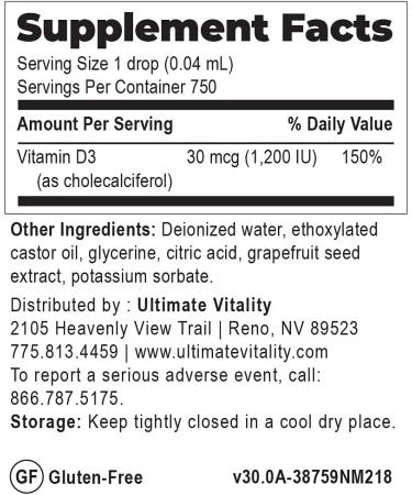 Micellized Vitamin D3 Liquid 750 Servings 1200 IU Per Drop Best Value Natural Soy Free Water Soluble - 1 Ounce - Buy Online on GoSupps.com