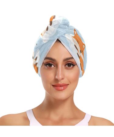 Fox Cub Pattern in The Clouds Hair Towel 2 Pack Super Absorbent Hair Drying Towel Quick Dry Hair Turbans Head Towel with Button Twisty Wrap for Women Girls