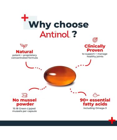 Antinol - Natural Joint Supplement for Adult Cats - Supports Joint Mobility & Skin Health - With Green Lipped Mussels Omega 3 & Vit E - 90 Capsules - Buy Online on GoSupps.com
