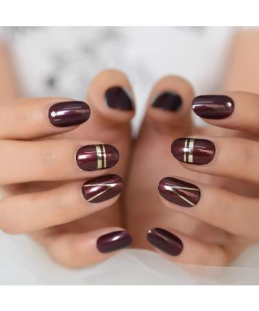 Short Glossy Oval Dark Red Press On Nails Full Cover Acrylic False Nail Art Tips With Adhesive Sticker for Women - Buy Online on GoSupps.com