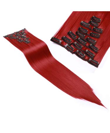 23inch Hair Extension 8 Pcs full Head Set Clip In Hair Extensions Hairpiece Straight Heat-Resisting Dark Red 23 Inch Straight #Dark Red