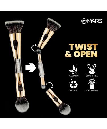 MAR S 4-in-1 Travel Makeup Brush Set | Foundation Powder Eyeshadow & Flat Brushes - Soft Bristles for Women Gold - Perfect for International Shipping - Buy Online on GoSupps.com