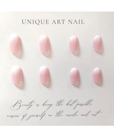 Short Press On Nails Oval Shape | Pink White Gradient Acrylic Nails | Glossy French Tip Glue On Nails for Women & Girls - Buy Online on GoSupps.com