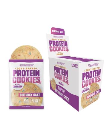 Bowmar Nutrition Protein Cookies, Collagen Cookies, Whey Protein Cookies, Soft Baked Cookies, 15g of Protein in each Cookie, 6 Cookies Per Box. (Birthday Cake, 6 Pack)