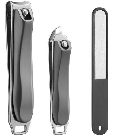 Heavy Duty Nail Clippers Set of 3 Sharp Sturdy 304 Stainless Steel Toenail Clippers for Thick Nails with Nail File Nail Cutter Use for Men and Women and Seniors Gifts(Curved & Oblique & Nail File) Classic