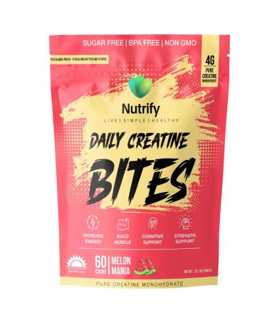 Nutrify Daily Creatine Gummies for Women and Men - 4g Creatine Monohydrate per Serving for Muscle Growth & Recovery - Sugar-Free Low-Calorie with Vitamin B12 for Energy Boost 60 Count - Melon Mania