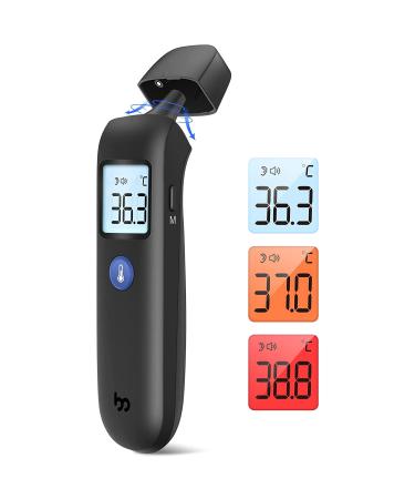 Ear and Forehead Thermometer for Adults and Kids, Digital Infrared Thermometer with Fever Alarm, LCD Backlight Display and Memory Function Dark Black