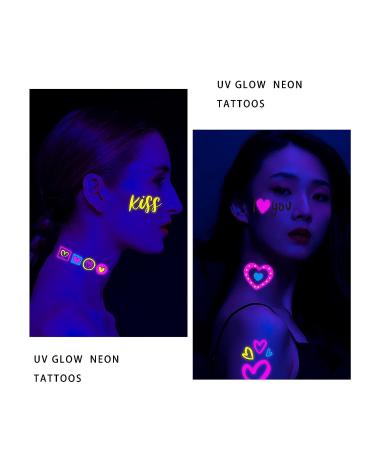 UV Neon Heart Luminous Temporary Tattoo for Bride Wedding and Parties - Waterproof Stickers for Women & Men - Neon Heart Design - Buy Online on GoSupps.com