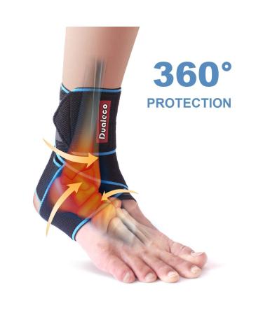 Dualeco Adjustable Ankle Support Brace for Women/Men/Kids - Compression Ankle Strap for Sprained Ankle, Weak Ankles, Sports - Blue - 1 Pcs - Buy Online on GoSupps.com