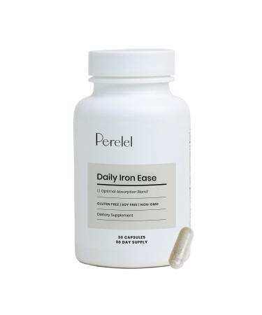 Perelel Daily Iron Ease 15MG Iron Supplements with Magnesium Vitamin C & Vitamin B12 for Nutrient & Energy Support Capsules for Women and Men Soy Dairy & Gluten Free Non GMO 30 Pills