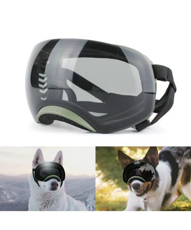 NAMSAN Dog Goggles Medium-Large Breed UV Dog Sunglasses Magnetic Clear Black Lens Windproof Snow Sports Pet Glasses, Green Green/Dark Grey Lens