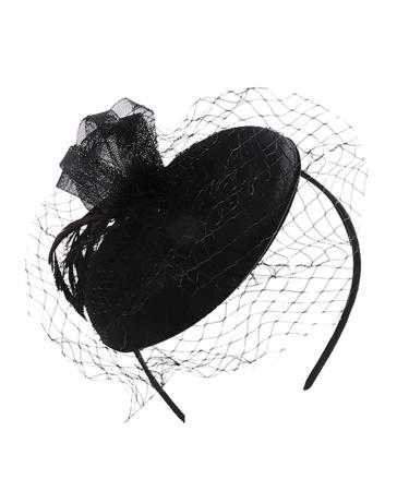 amangul Elegant Mesh Veil Top Hat Shape Hairbands Bride Colorful Headband Mesh Veil Top Hat Style Headband for Wedding(Black)