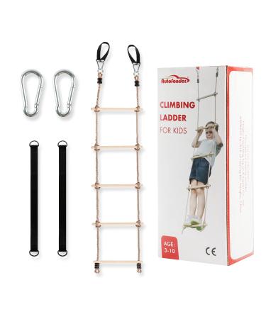Autofonder 6.6Ft Climbing Nylon Rope Ladder for Kids Outdoor Tree House Playground Ninja Warrior Obstacle Course Line Attachment Premium Wooden Hanging Rope Ladder Exercise Equipment Backyard Climbing Ladder