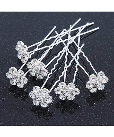 Bridal/Wedding/Prom/Party Set Of 6 Clear Austrian Crystal Daisy Flower Hair Pins In Silver Tone - Buy Online on GoSupps.com