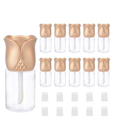 RONRONS 15 Pieces 10.5ml Refillable Lip Gloss Tube, Creative Gold Rose Shaped Empty Lip Gloss Tubes Containers Transparent Mini Round Lip Balm Bottles Rubber Inserts Set for Girls