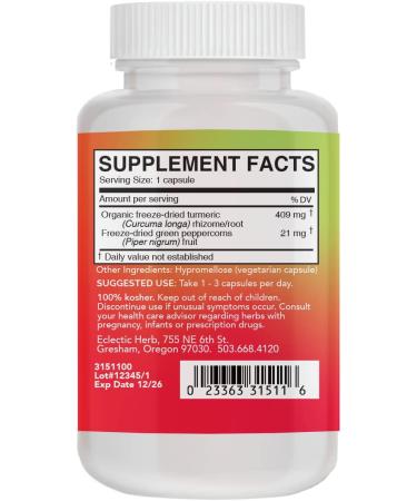 Eclectic Institute Turmeric & Pepper 430 mg - 90 Non-GMO Veg Caps - Buy Online on GoSupps.com