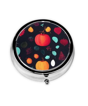 Pumpkin Flowersround Pill Box 3 Compartments Round Pill Box Organizer for Purse Or Pocket Portable Travel Pill Box