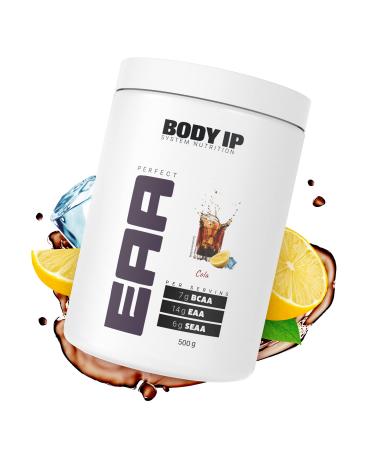 Body IP Perfect EAA |Cola |Essential amino acids for muscle building |High dose |Contains all EAAS SEAA and BCAAS |Vegan and lactose -free |20 portions |500g |Made in Germany